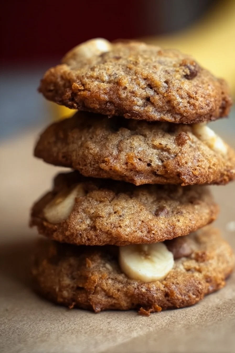 Freshly baked banana bread cookies on a cooling rack