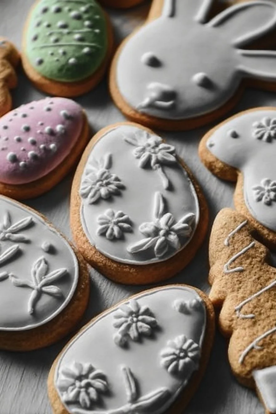 Colorful Easter cutout cookies decorated for spring celebrations