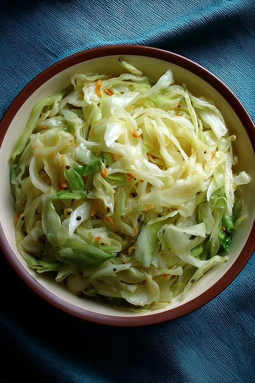 A colorful bowl of easy cabbage stir fry with vegetables and spices