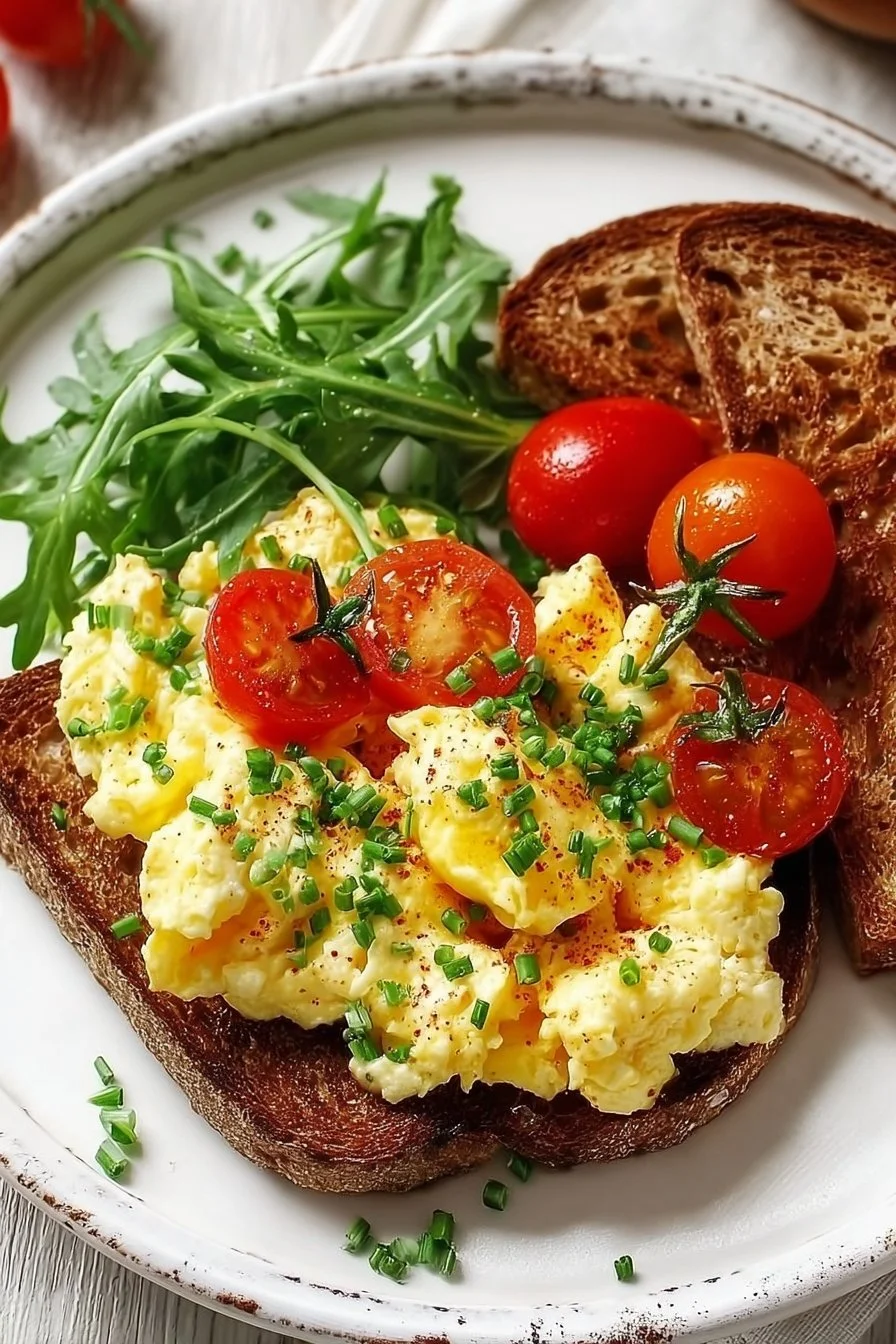 Delicious cottage cheese scrambled eggs served in a bowl
