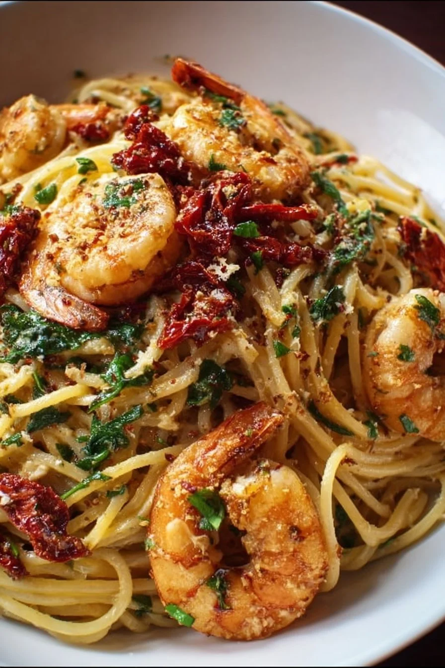 Easy Creamy Tuscan Shrimp & Sun-dried Tomato Pasta