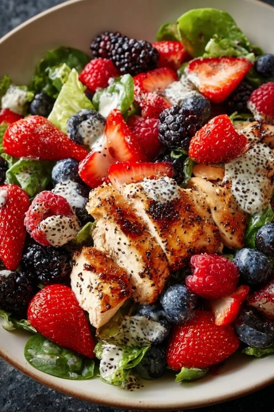 Easy Summer Berry Chicken Salad with Poppy Seed Dressing