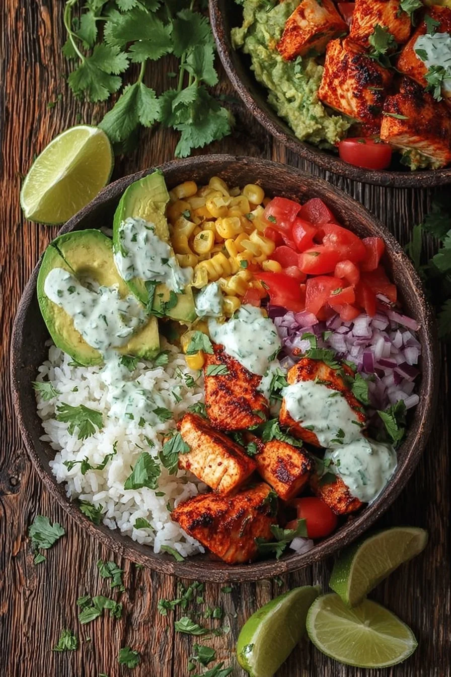 Healthy Fish Taco Bowls with Cilantro-Lime Rice