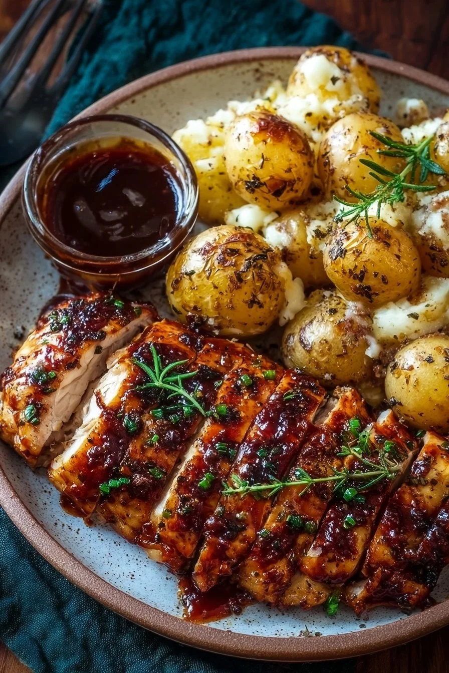 Hearty Honey BBQ Chicken & Creamy Garlic Parmesan Potatoes