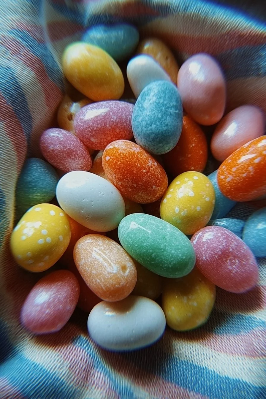Colorful homemade Easter candy treats in a decorative basket.