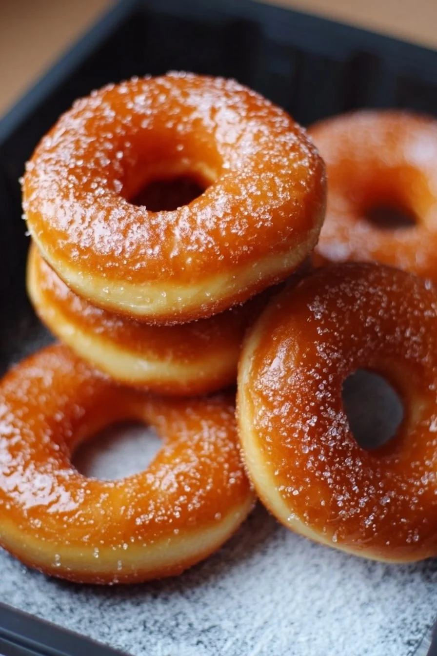 Delicious homemade air fryer donuts topped with sugar and glaze