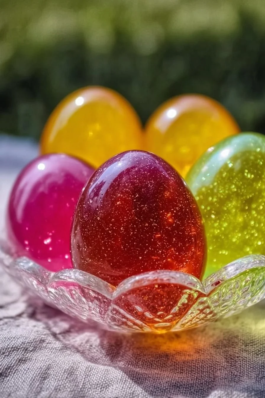 Colorful Jello Easter eggs decorated for a festive celebration.