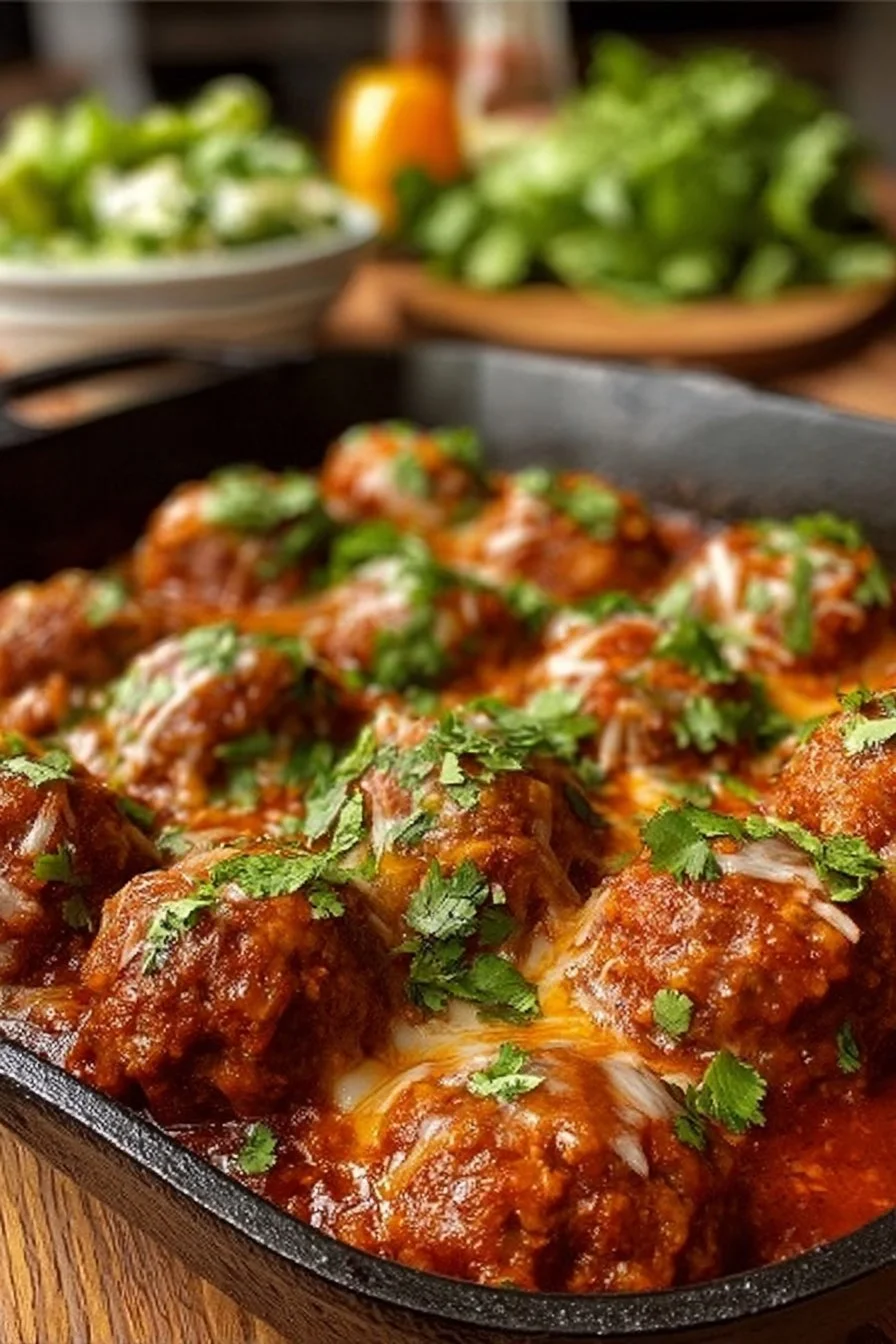 Low carb enchilada meatballs served with cheese and salsa