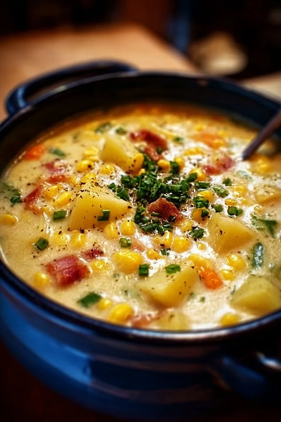 Delicious one-pot corn and potato chowder served in a bowl