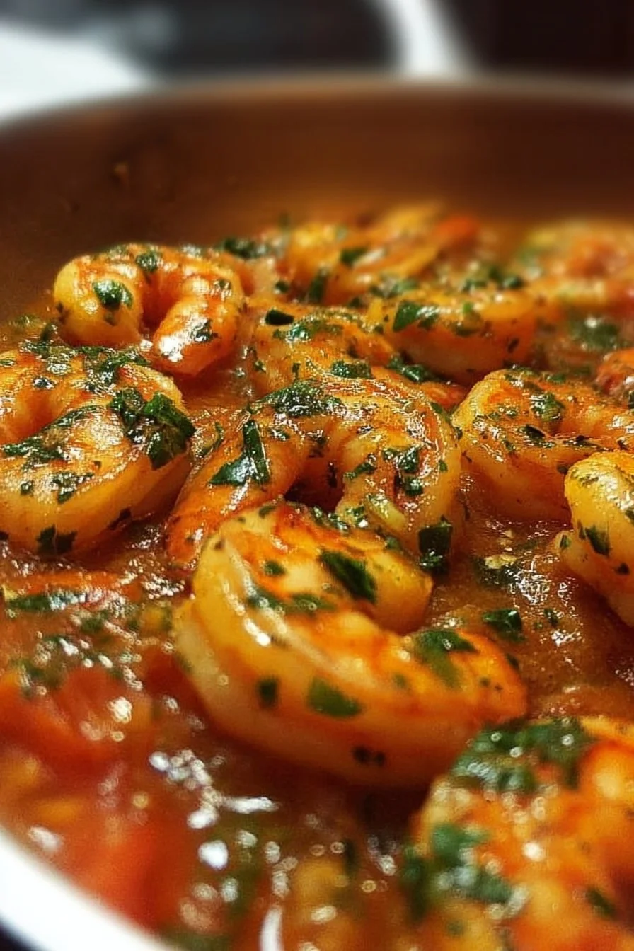 Delicious shrimp étouffée served with rice and garnished with green onions.