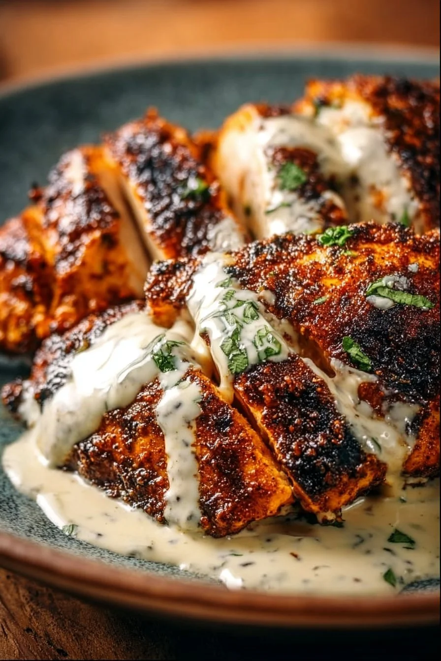 Delicious smoky Cajun grilled chicken served with Alabama white sauce.