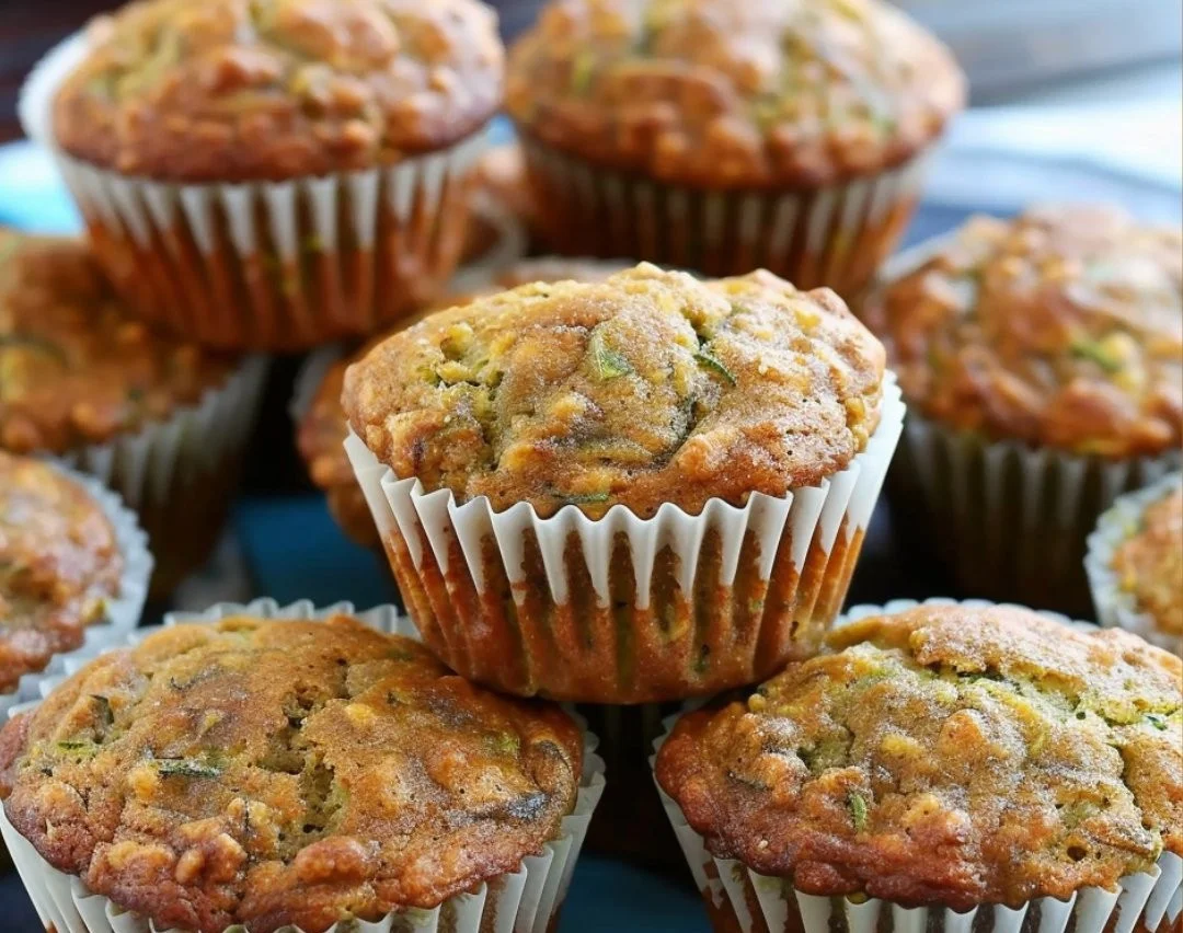 Freshly baked banana zucchini bread muffins on a cooling rack