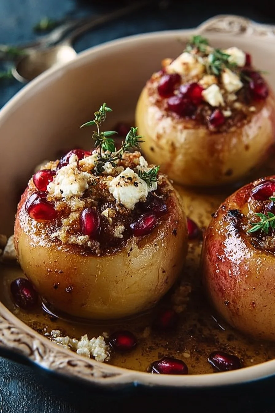 Delicious baked apples topped with feta cheese, honey, and cranberries