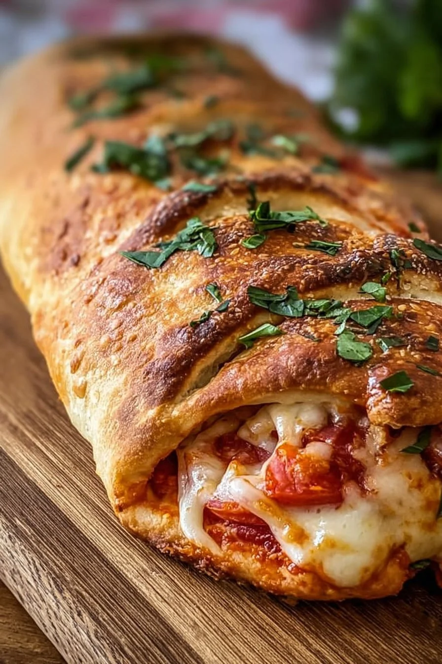 Delicious homemade Stromboli ready to be served for dinner.