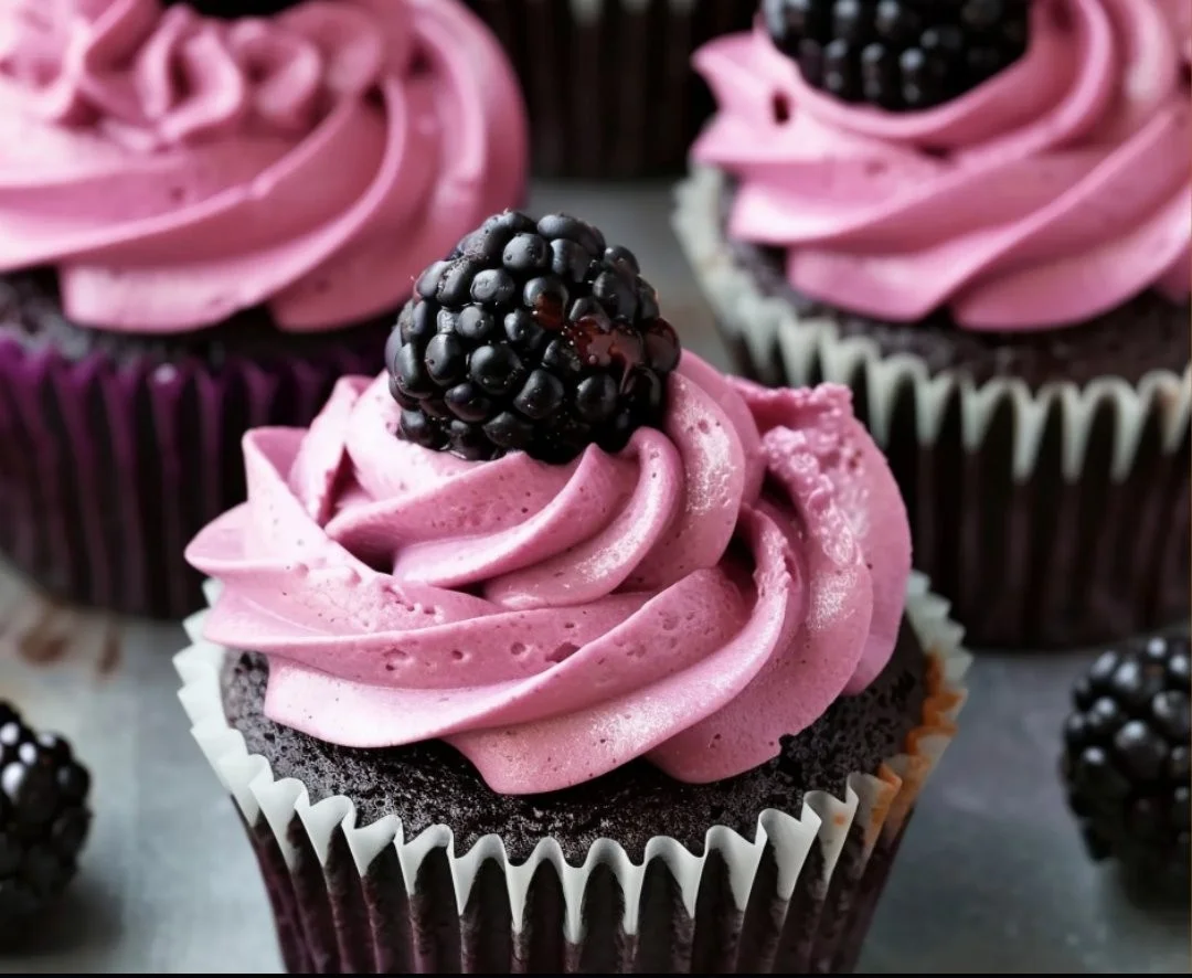 Chocolate Cupcakes with Blackberry Buttercream