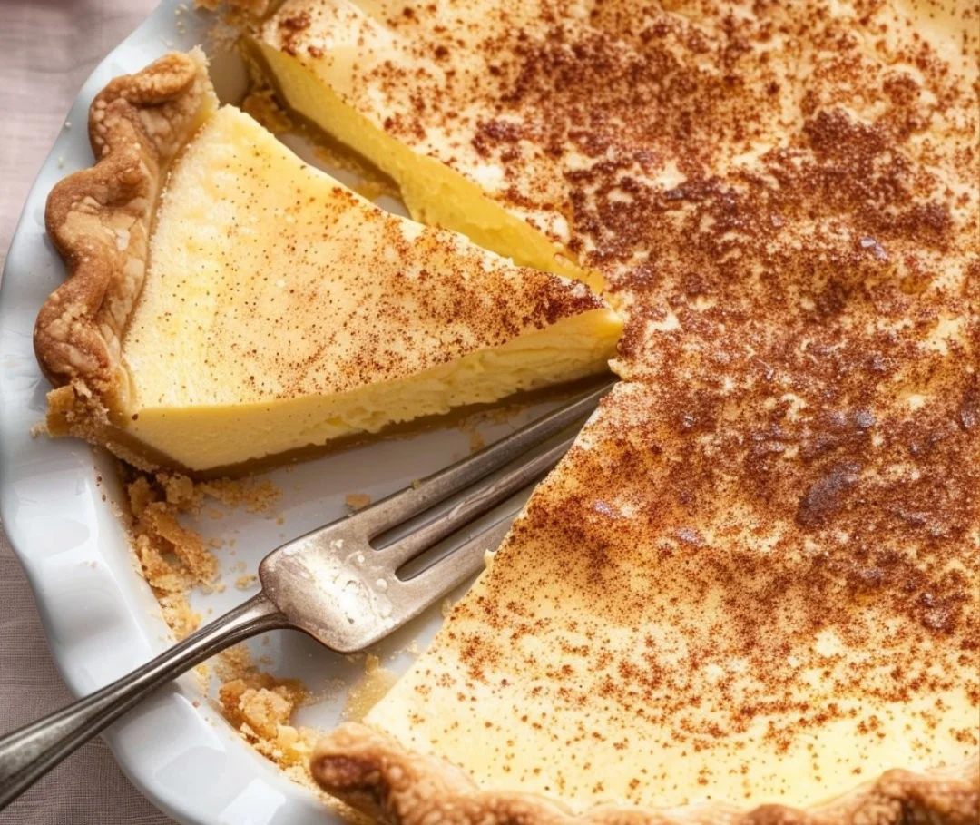 Delicious classic vanilla custard pie slice on a plate