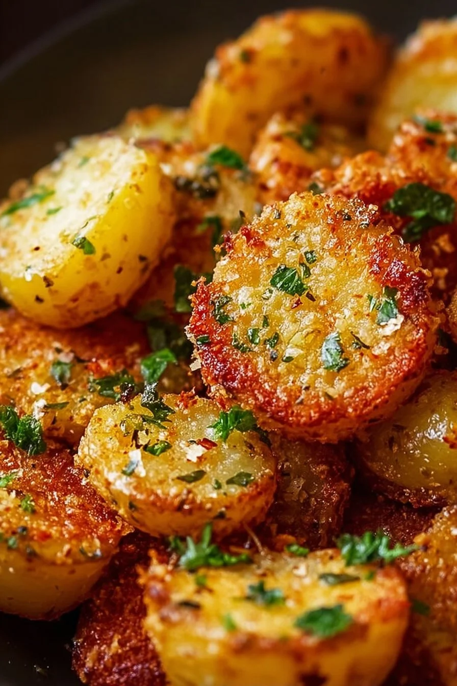 Crispy Garlic Parmesan Crusted Potatoes