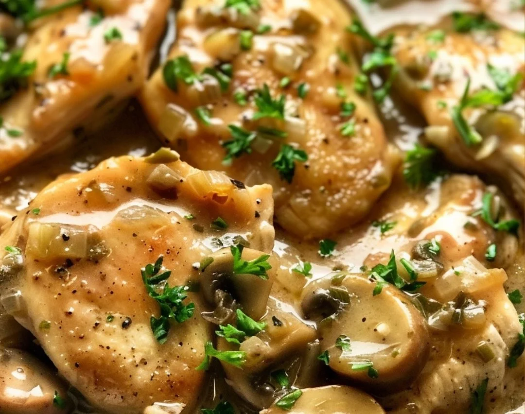 Delicious Crockpot Chicken Piccata served with lemon and capers
