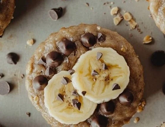 Delicious peanut butter banana muffins on a rustic wooden table