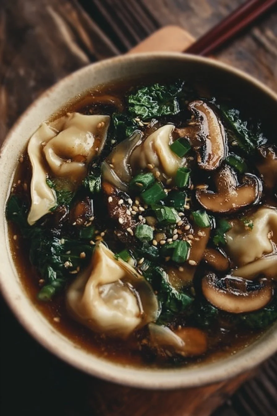 Delicious Potsticker Soup with Mushrooms & Bok Choy