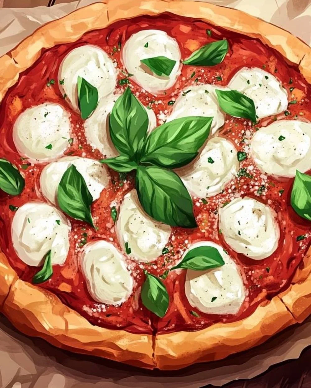 Freshly baked sourdough pizza with toppings on a wooden board