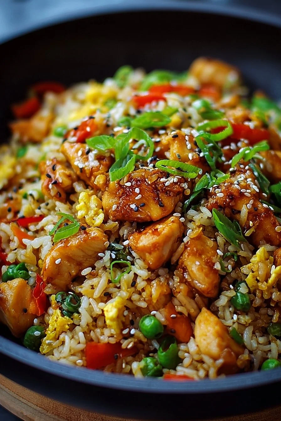 High Protein Crispy Garlic Chicken Fried Rice