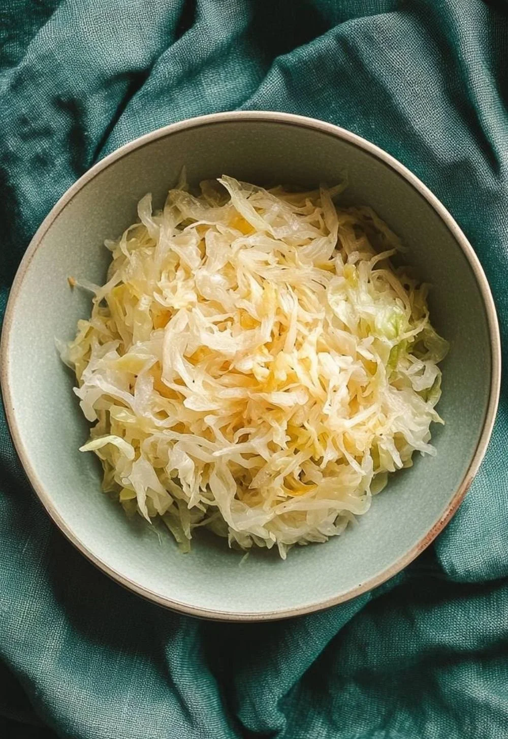 Bowl of homemade sauerkraut with fresh cabbage and spices