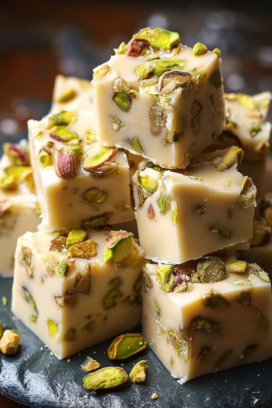 Italian Amaretto Pistachio Fudge with nuts and chocolate