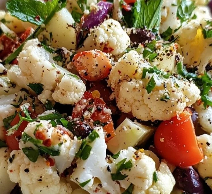 Mediterranean Cauliflower Salad with fresh vegetables and herbs