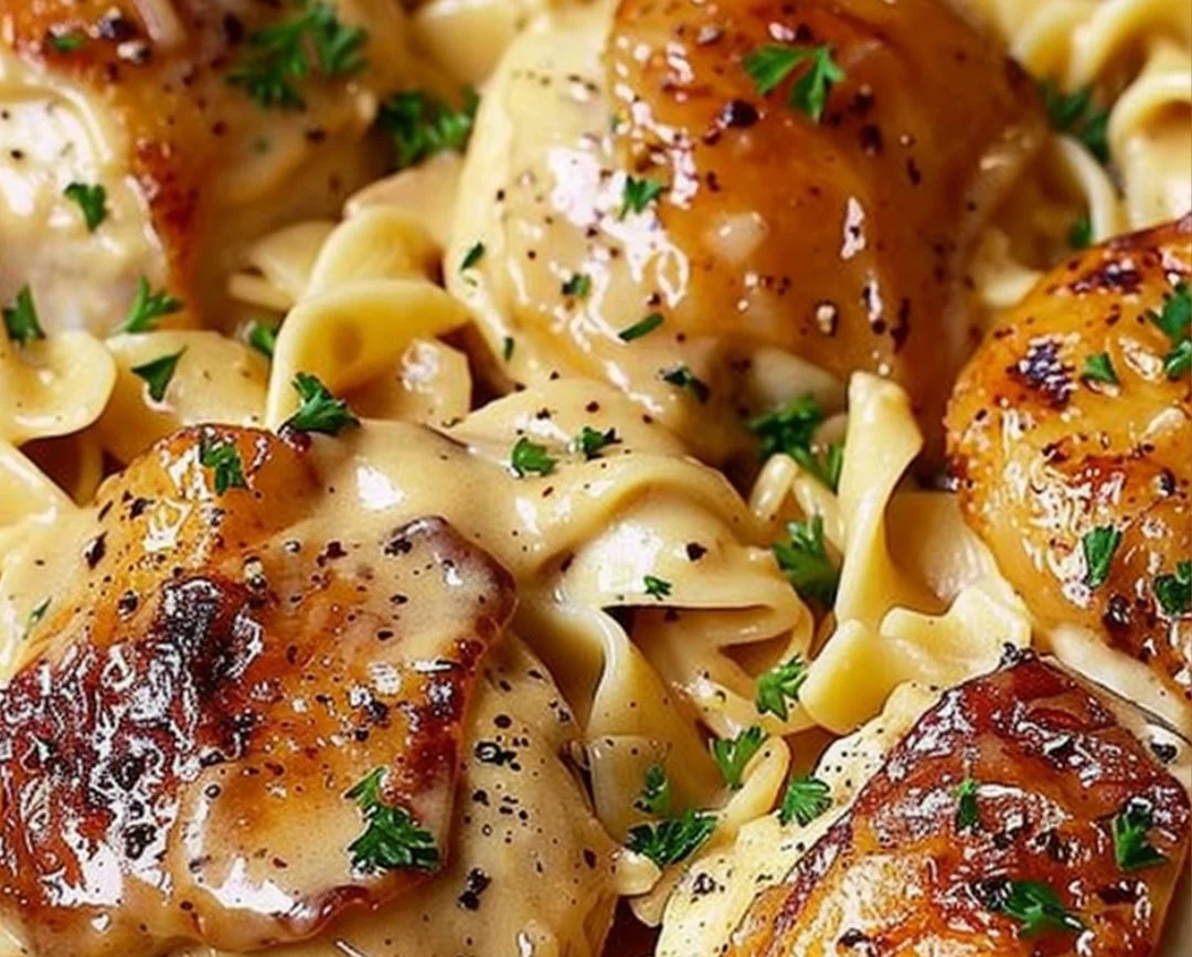 One-Pan Creamy Garlic Butter Chicken with Egg Noodles
