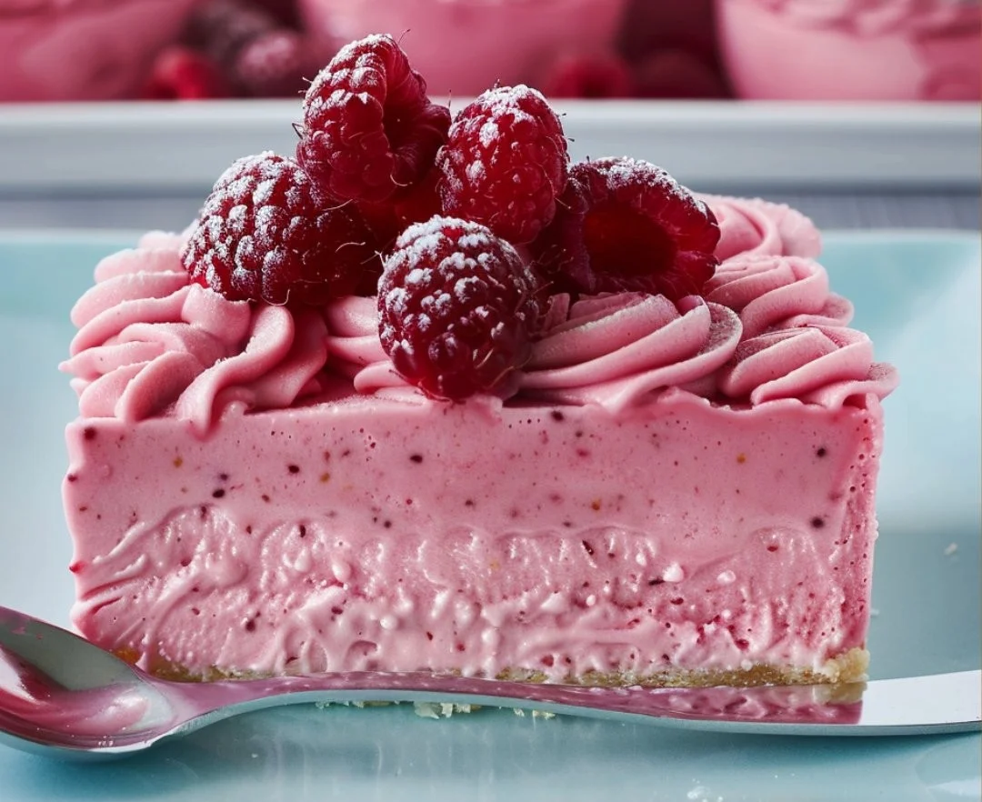 Delicious raspberry mousse served in a elegant glass dessert bowl