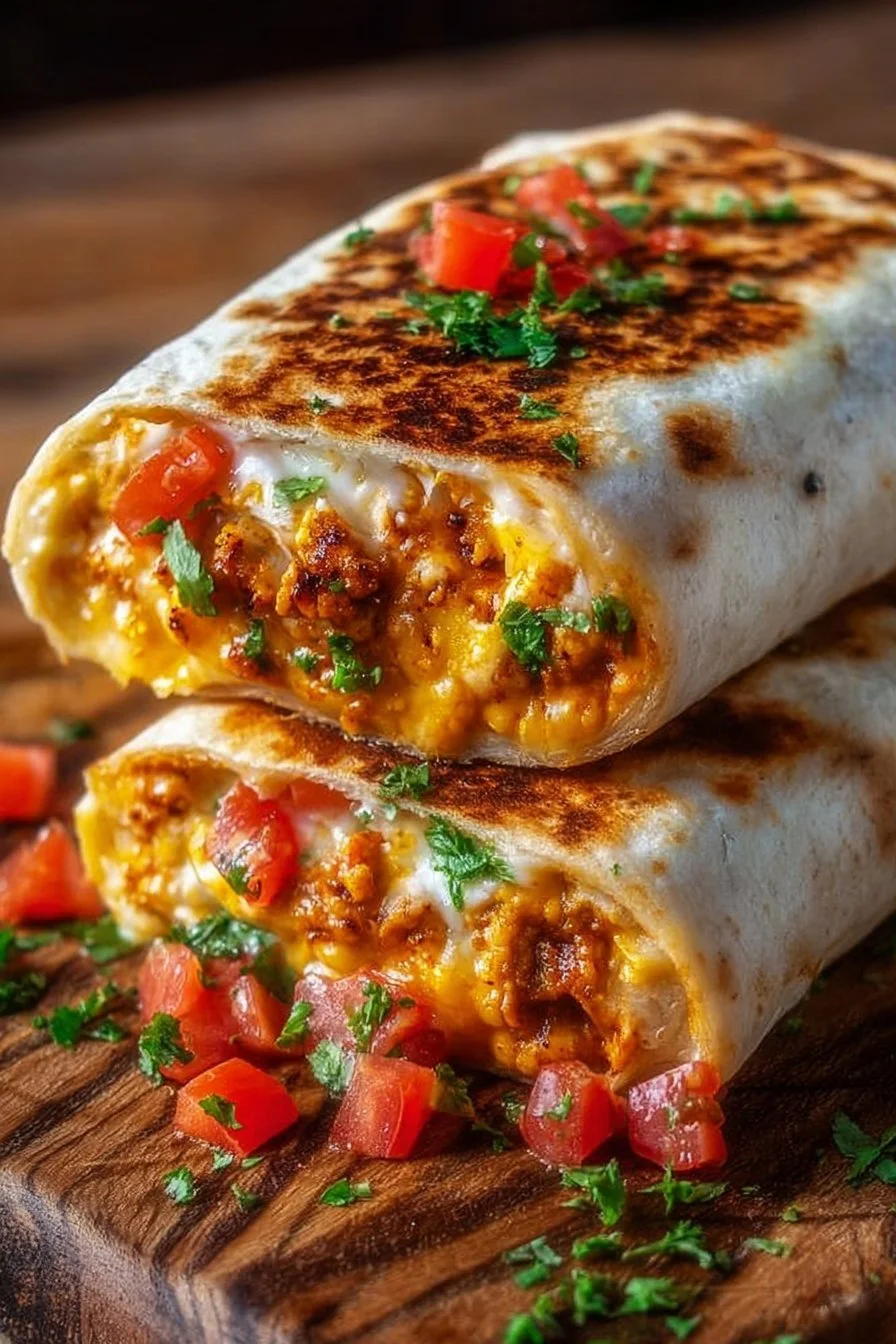 Delicious grilled cheese burrito with melted cheese and golden grill marks