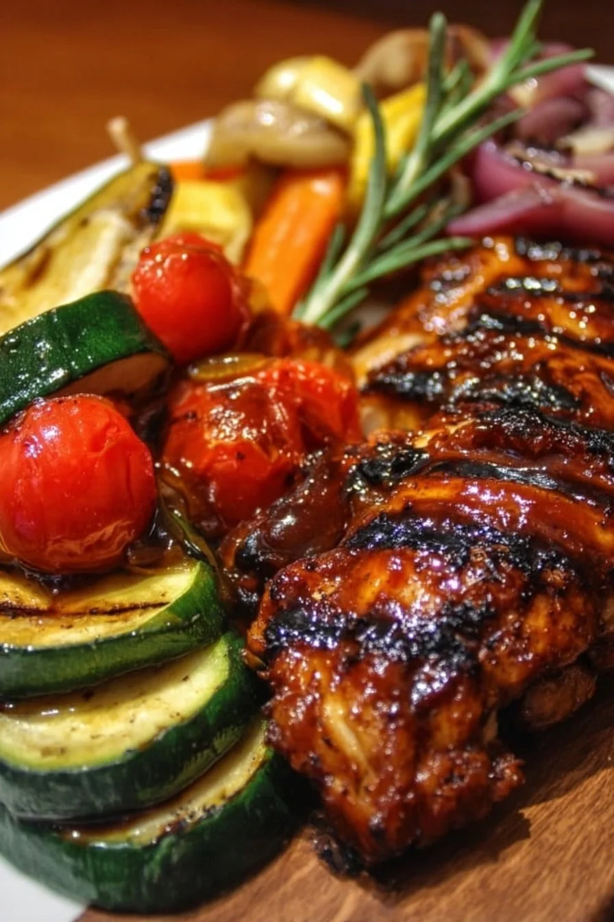 Rich Honey BBQ Chicken with Grilled Veggie Medley