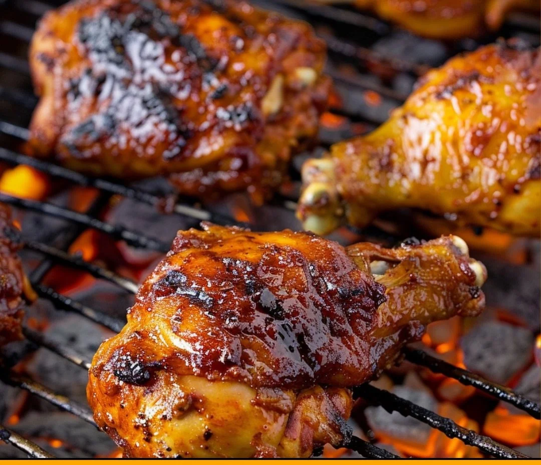 Juicy roast chicken served with herbs and vegetables on a platter.