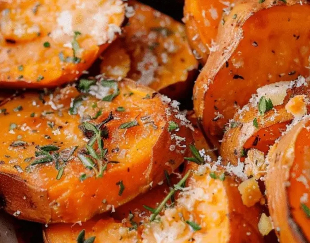 Roasted Sweet Potatoes with Garlic and Parmesan
