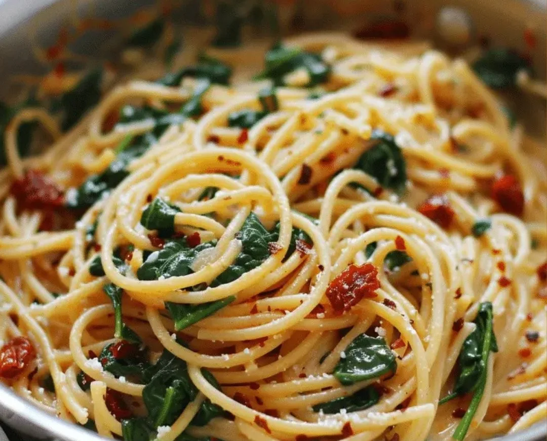 Spaghetti & Spinach with Sun-Dried Tomato Cream Sauce