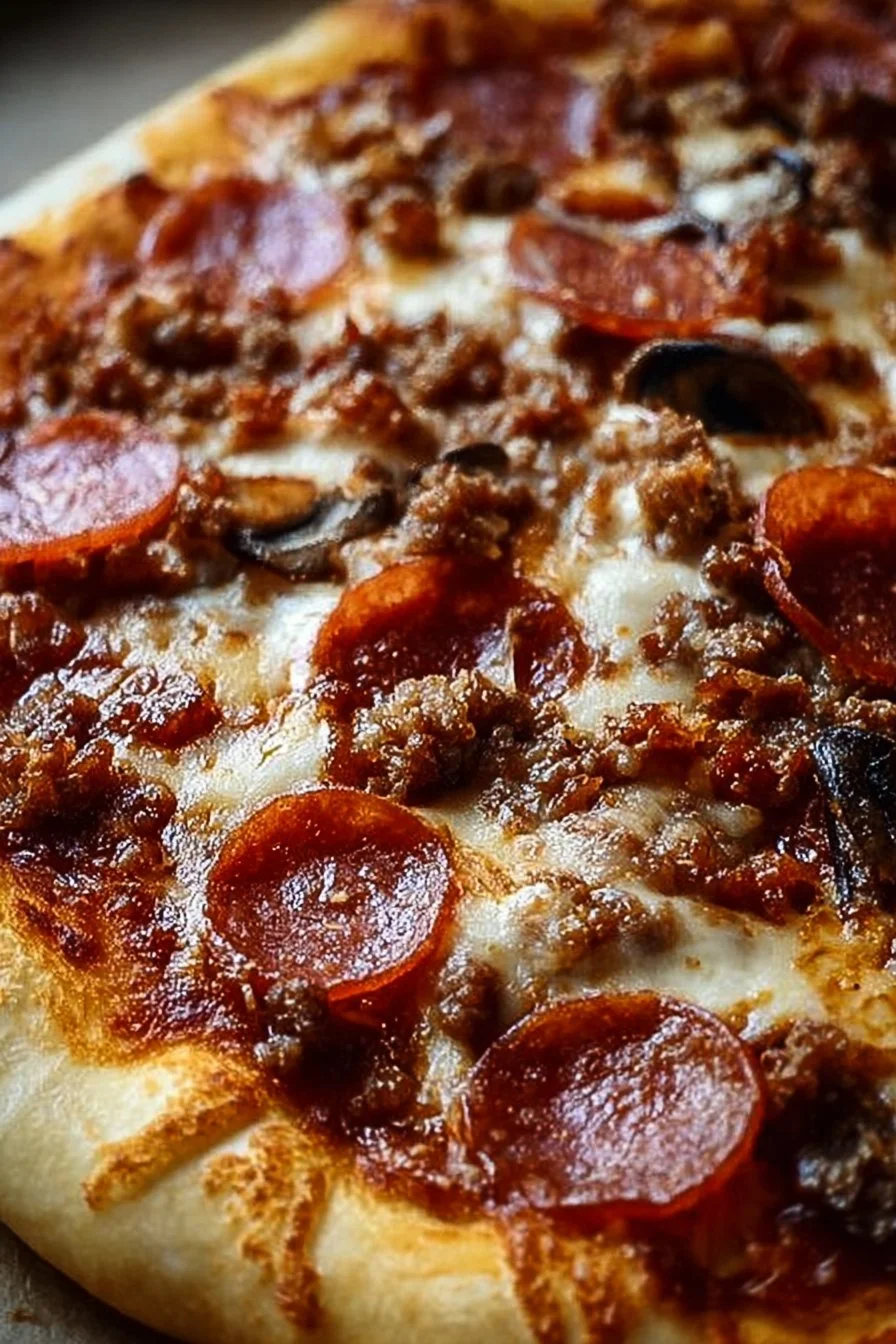 Ultimate Meat Lover's Pizza topped with various meats and cheese