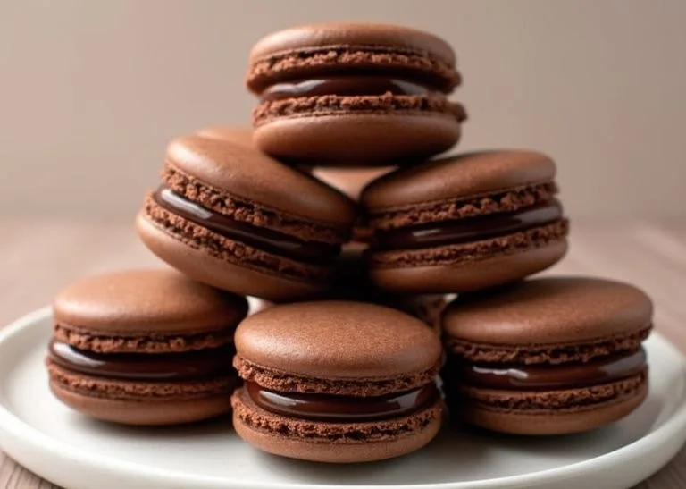 Chocolate Macarons with Ganache Filling