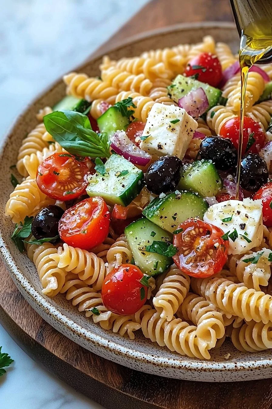Delicious Classic Italian Pasta Salad with fresh vegetables and herbs