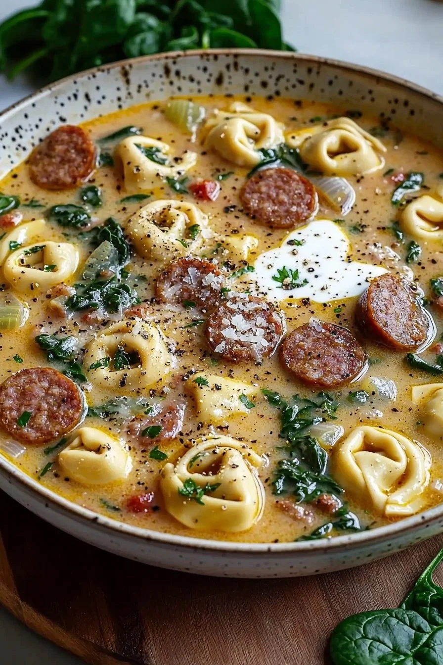 Creamy Crockpot Sausage Tortellini Soup