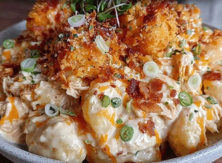 Creamy Keto Crack Chicken topped with herbs in a bowl