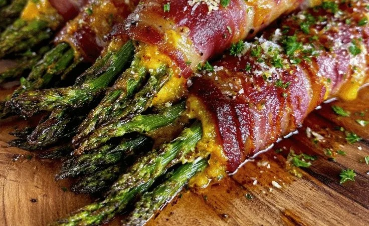 Crispy garlic parmesan asparagus bundles served on a plate
