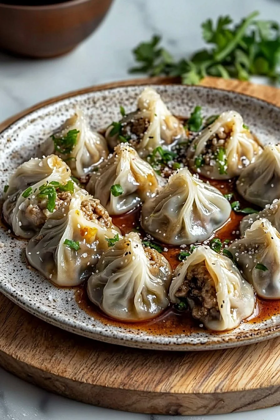 Delicious Lucky Money Bags Steamed Dumplings served on a plate
