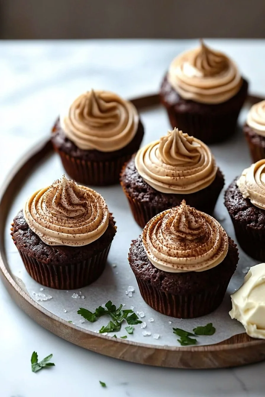 Delicious espresso brownie cupcakes with coffee buttercream frosting