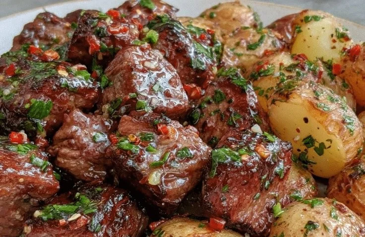 Garlic Butter Steak Bites and Potatoes
