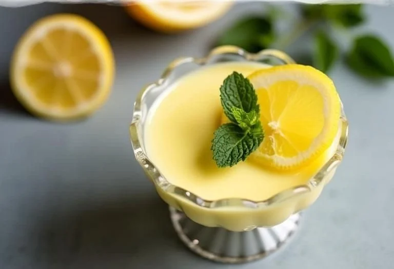 Delicious bowl of English lemon posset topped with zest