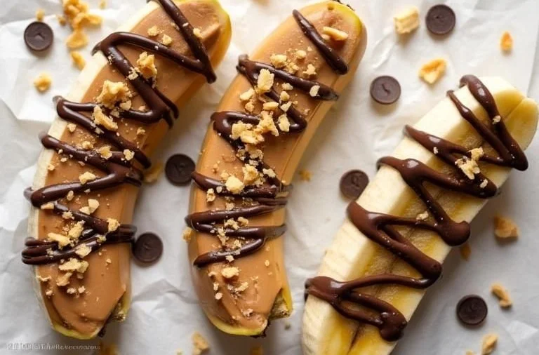 Delicious low calorie frozen banana Snickers treat for a healthy dessert option