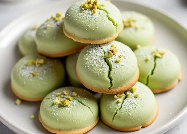 Pistachio wedding cookies decorated for a festive celebration