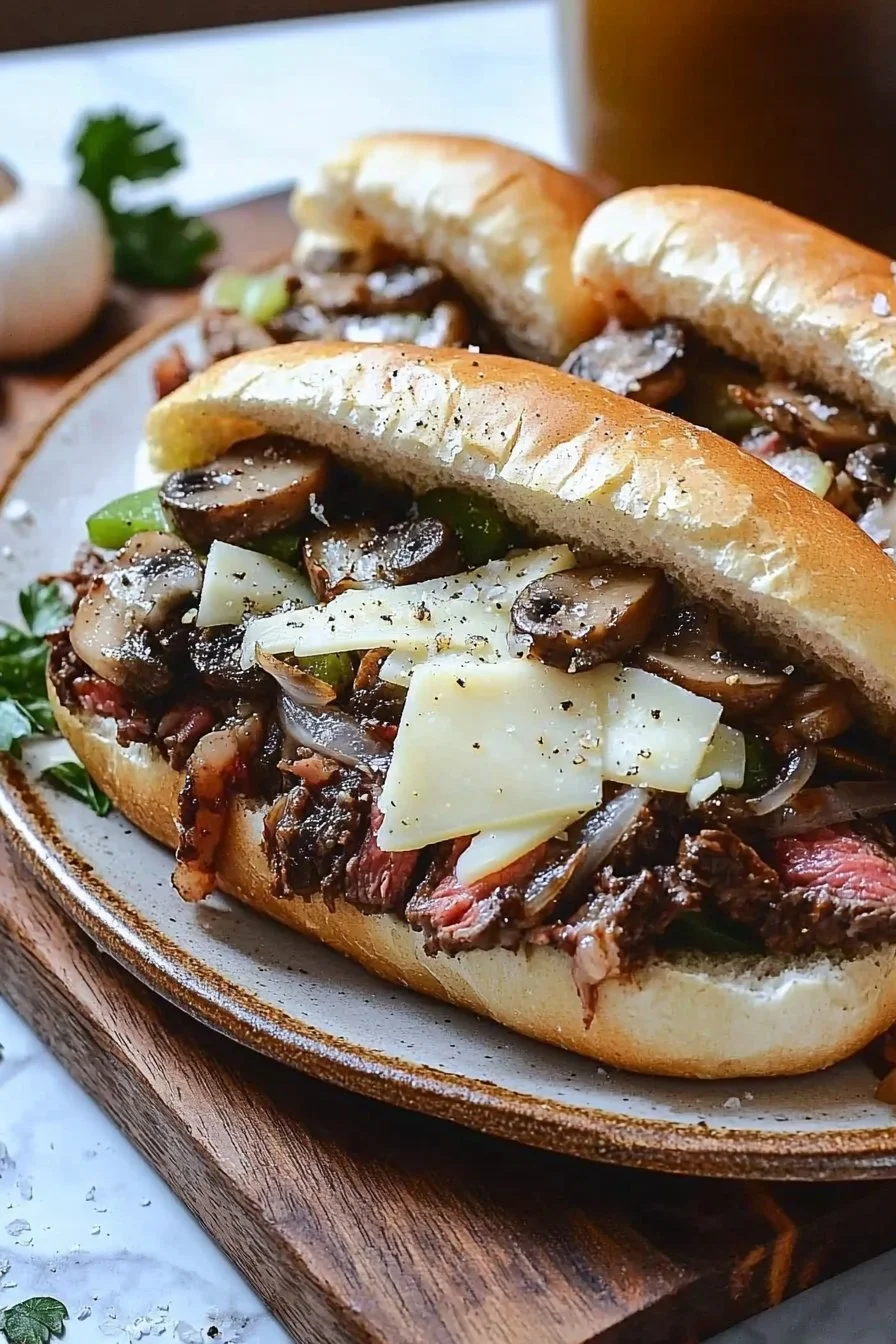Delicious ultimate Philly cheesesteak loaded with beef and cheese on a fresh roll
