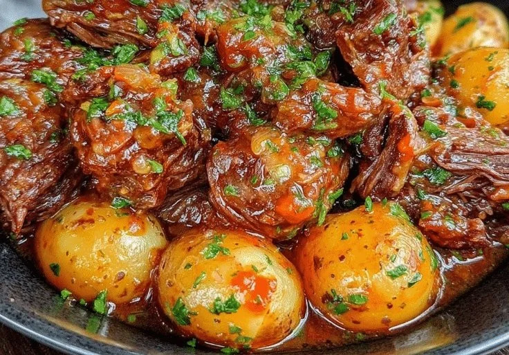 Slow Cooker Garlic Butter Beef with Potatoes